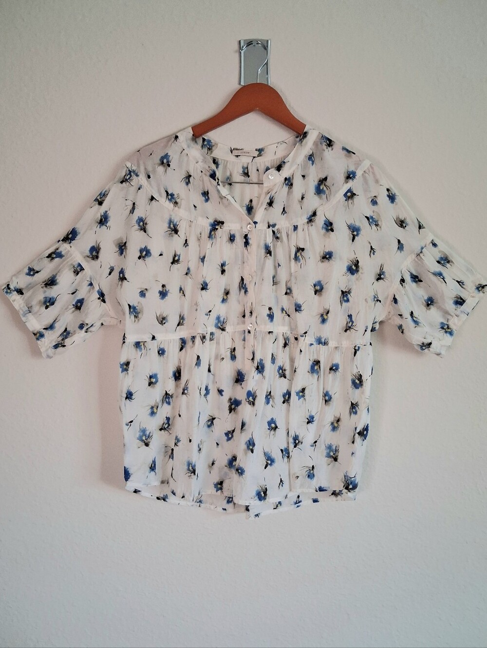 J. Crew White Blouse with Blue Floral Print